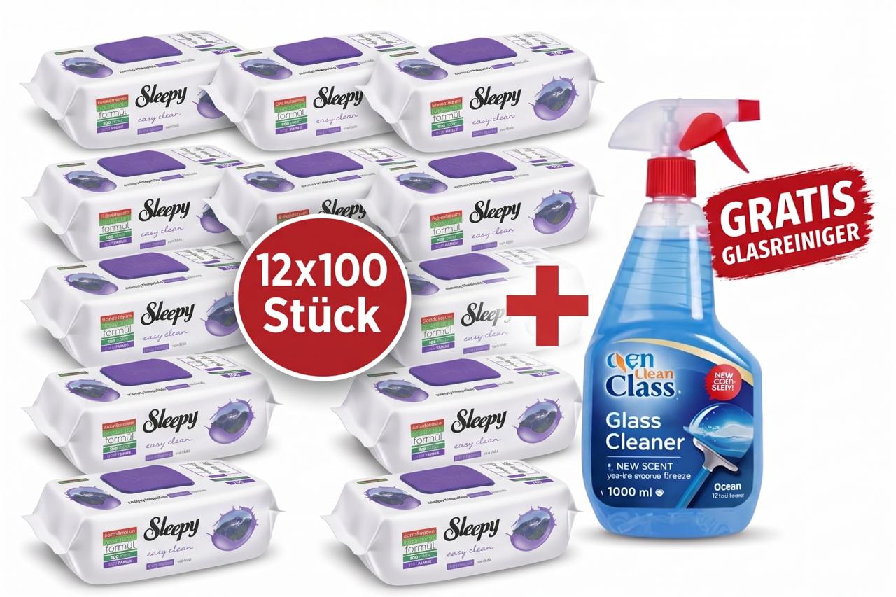 Sleepy Easy Clean Oberflächenreinigungstücher – 12x100 Montain + Glasreiniger GRATIS