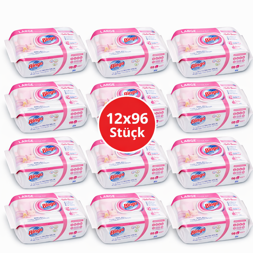Bingo Feuchttücher Pink 12x96 Blatt – Blumenduft – Großpackung