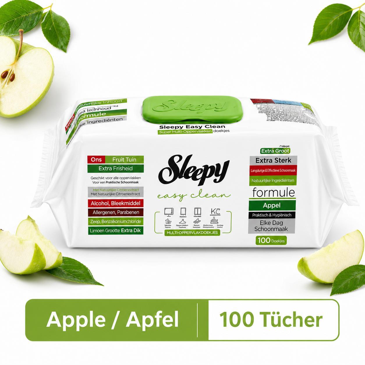 Sleepy Easy Clean Apfel / Apple – Oberflächenreinigungstücher – 100 Tücher