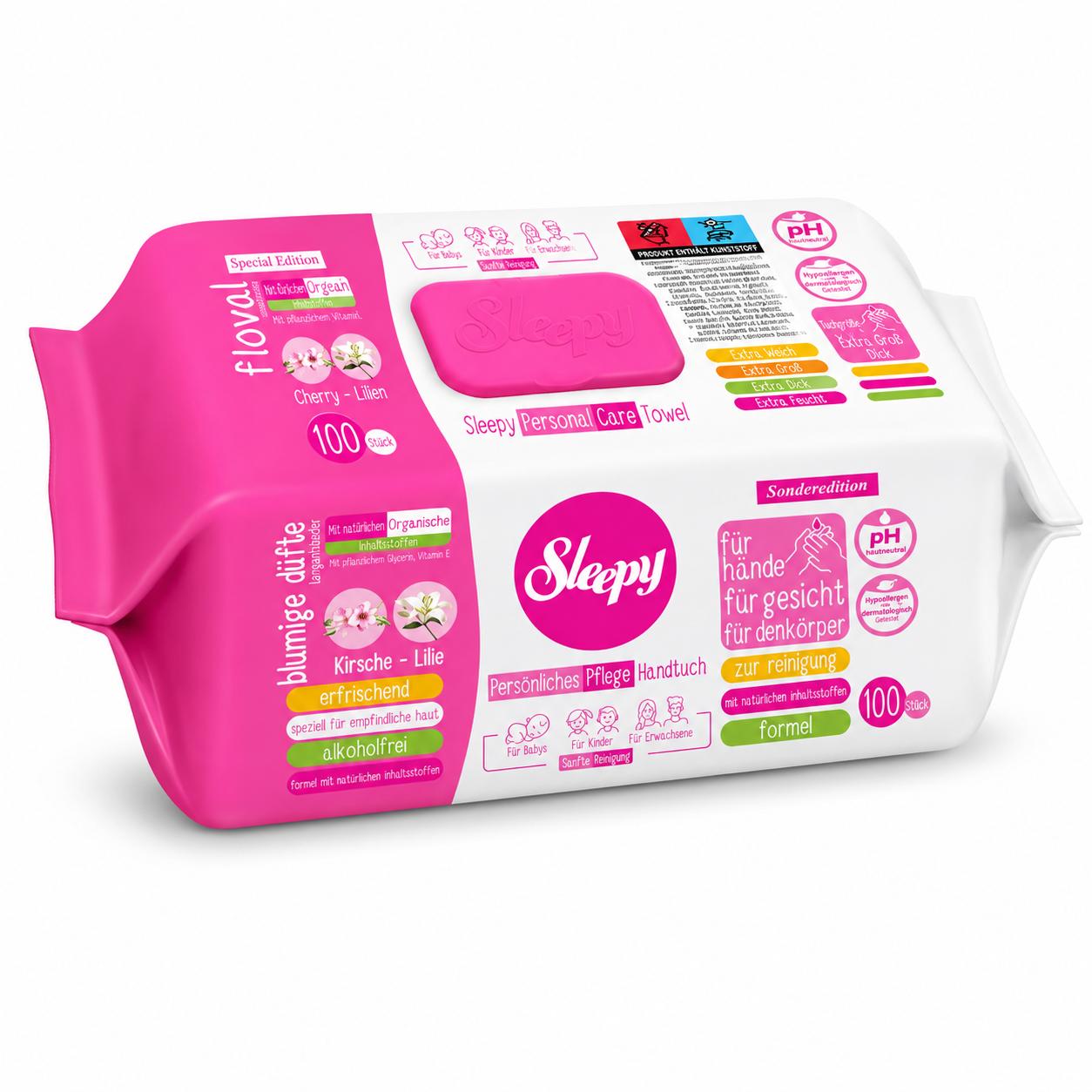 Sleepy Easy Clean Sensitive Feuchttücher Kirsche - Lilie 12x100 Tücher – für Babys, Kinder & Erwachsene – alkoholfrei, pH-hautneutral, hypoallergen, sanfte Reinigung für Hände, Gesicht & Körper
