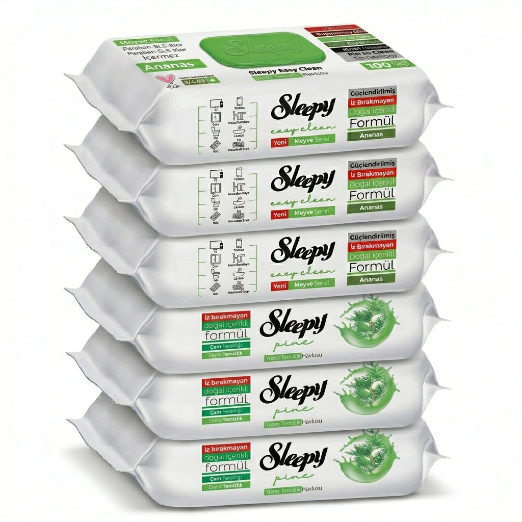 Sleepy Easy Clean Oberflächenreinigungstücher – 3x100 Pine + 3x100 Anannas | für Haustierbesitzer