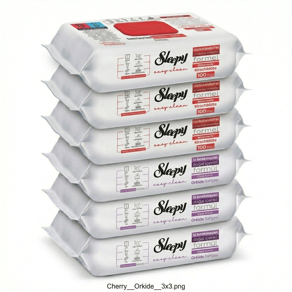 Sleepy Easy Clean Oberflächenreinigungstücher – 3x100 Kirsche + 3x100 Orchidee | Mega Pack
