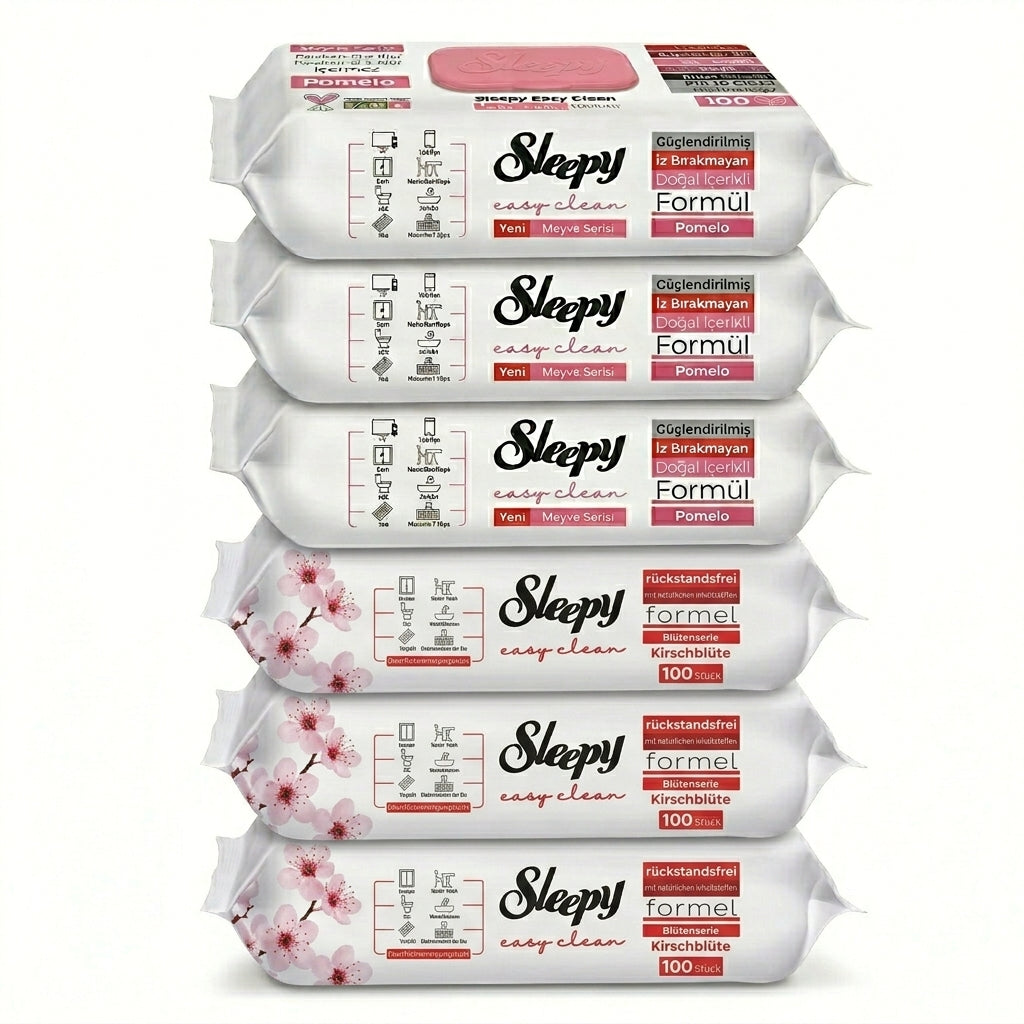 Sleepy Easy Clean Oberflächenreinigungstücher – 3x100 Kirsche + 3x100 Pomelo | Büro Reinigung