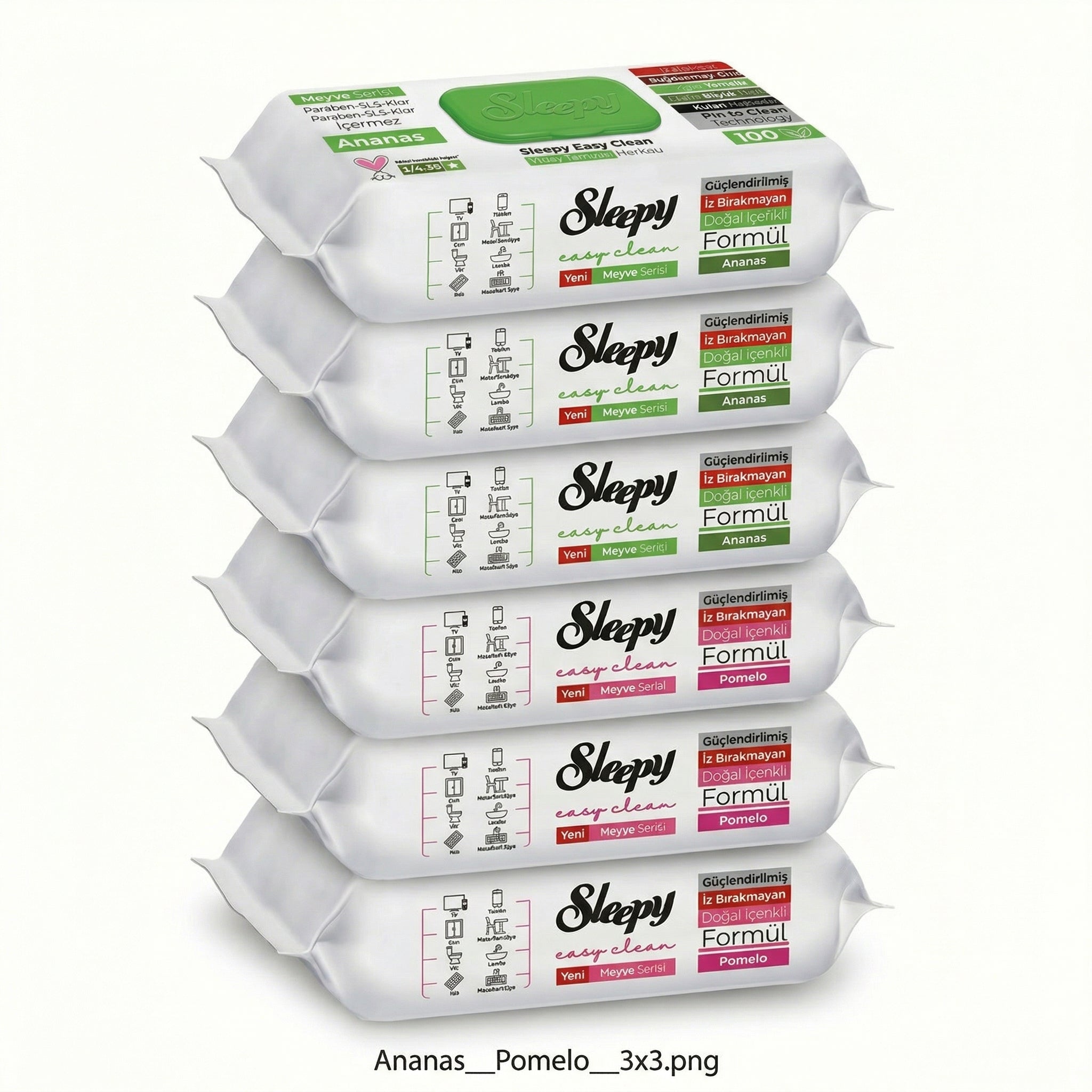 Sleepy Easy Clean Oberflächenreinigungstücher – 3x100 Anannas + 3x100 Pomelo | für die Arbeitsplatte