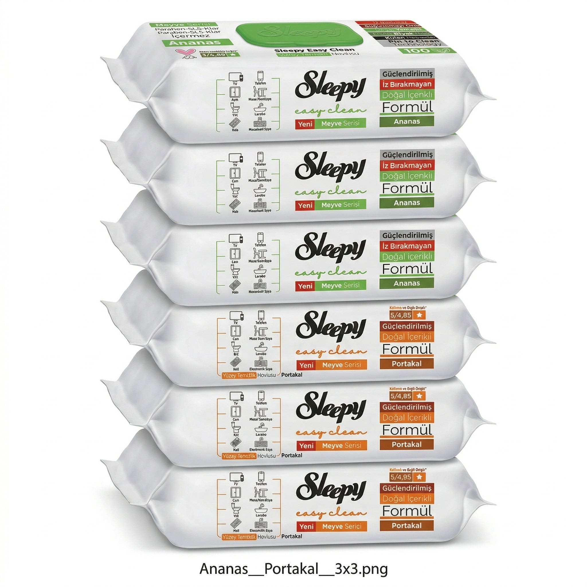 Sleepy Easy Clean Oberflächenreinigungstücher – 3x100 Orange + 3x100 White Soap | Gastro Bedarf