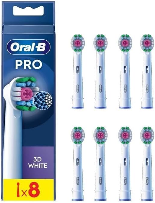 Oral-B Pro 3D White Elektrische Zahnbürstenköpfe, X-förmige Borsten und Einzigartiger Polierbecher für Zahnaufhellung und zum Entfernen von Oberflächenflecken, 8 Stück Zahnbürstenköpfe, Weiß