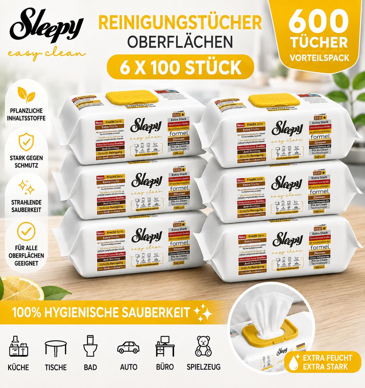 Sleepy Easy Clean Zitrone / Lemon 6er Set – Oberflächenreinigungstücher – 600 Tücher