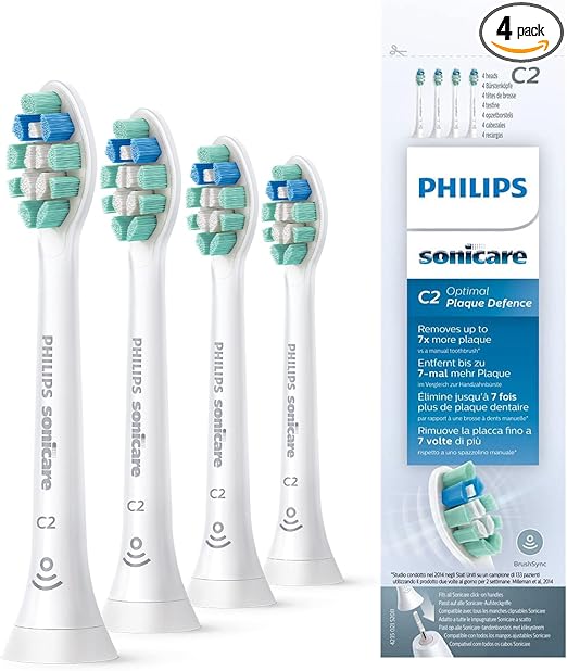 Philips Sonicarel C2 Optimal Plaque Defence (ehemals ProResults Plaquekontrolle) - 4er-Pack in Weiß (Modell HX9024/10)