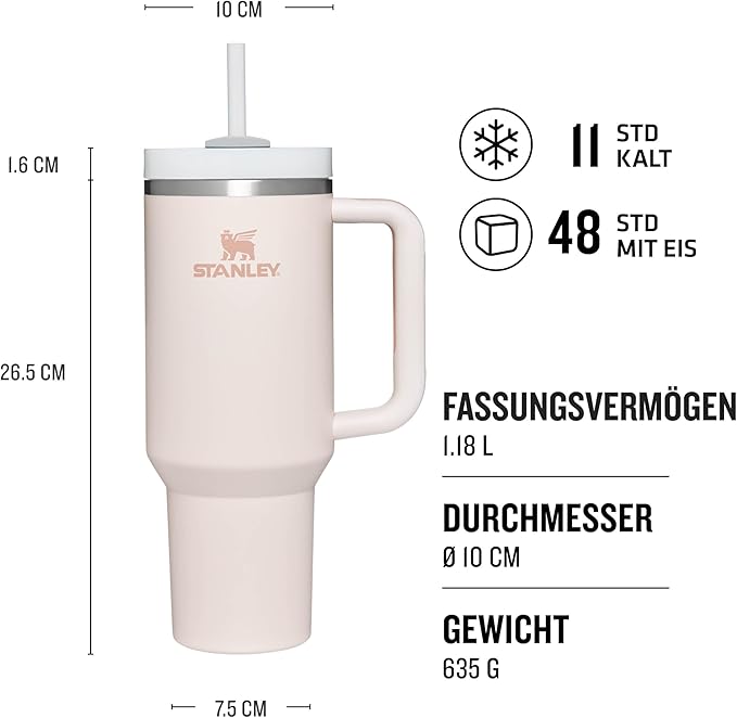 Stanley Quencher H2.0 1.2L Rose – Thermobecher mit Strohhalm, Edelstahl