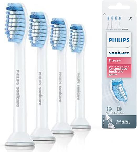 Philips Sonicare S Sensitive Standard-Schallzahnbürstenköpfe - 4er-Pack in Weiß (Modell HX6054/07)