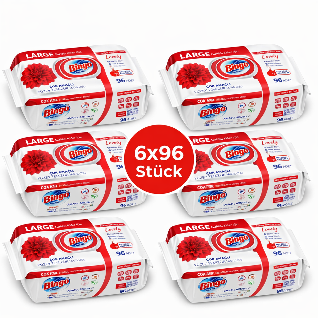 Bingo Feuchttücher Lovely 6x96 Blatt – Vorteilspack – Reinigungstücher