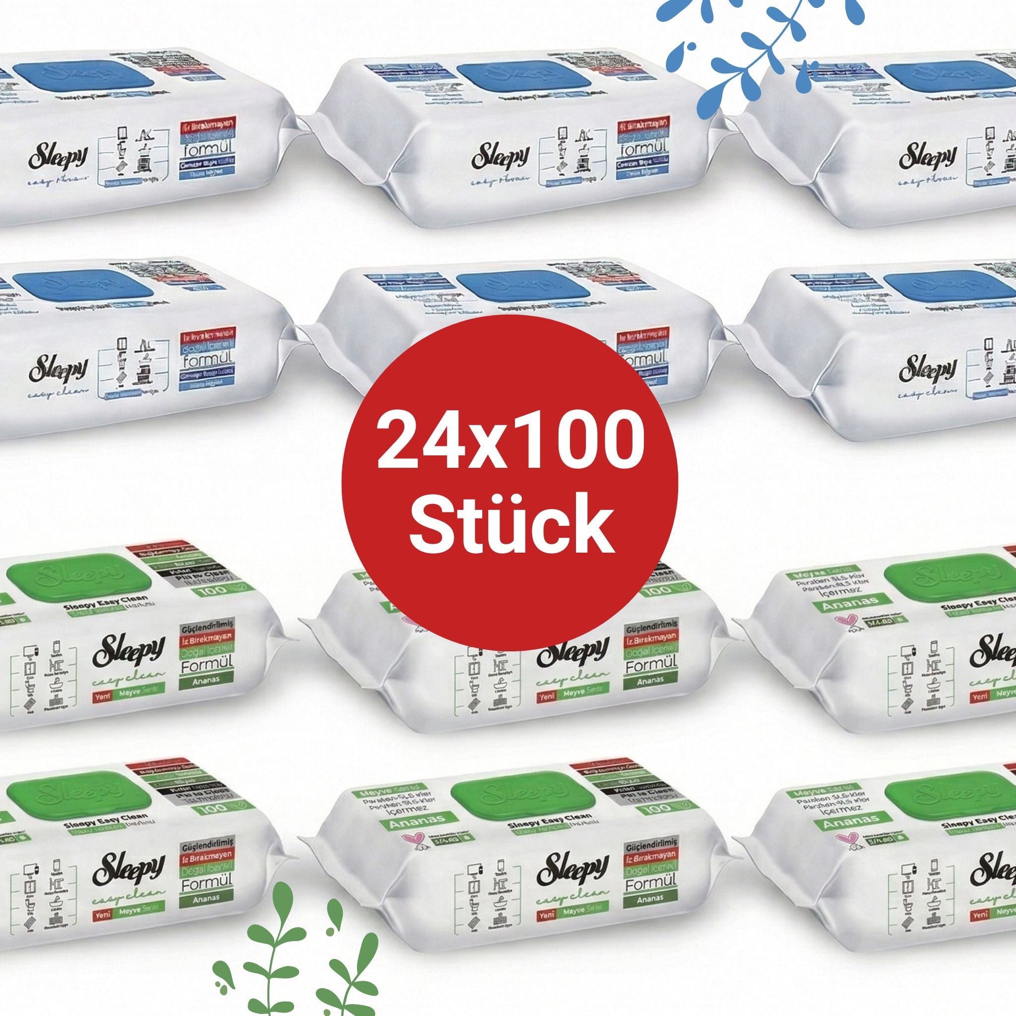 Sleepy Easy Clean Oberflächenreinigungstücher – 12x100 Anannas + 12x100 Blau | Fliesenreinigung