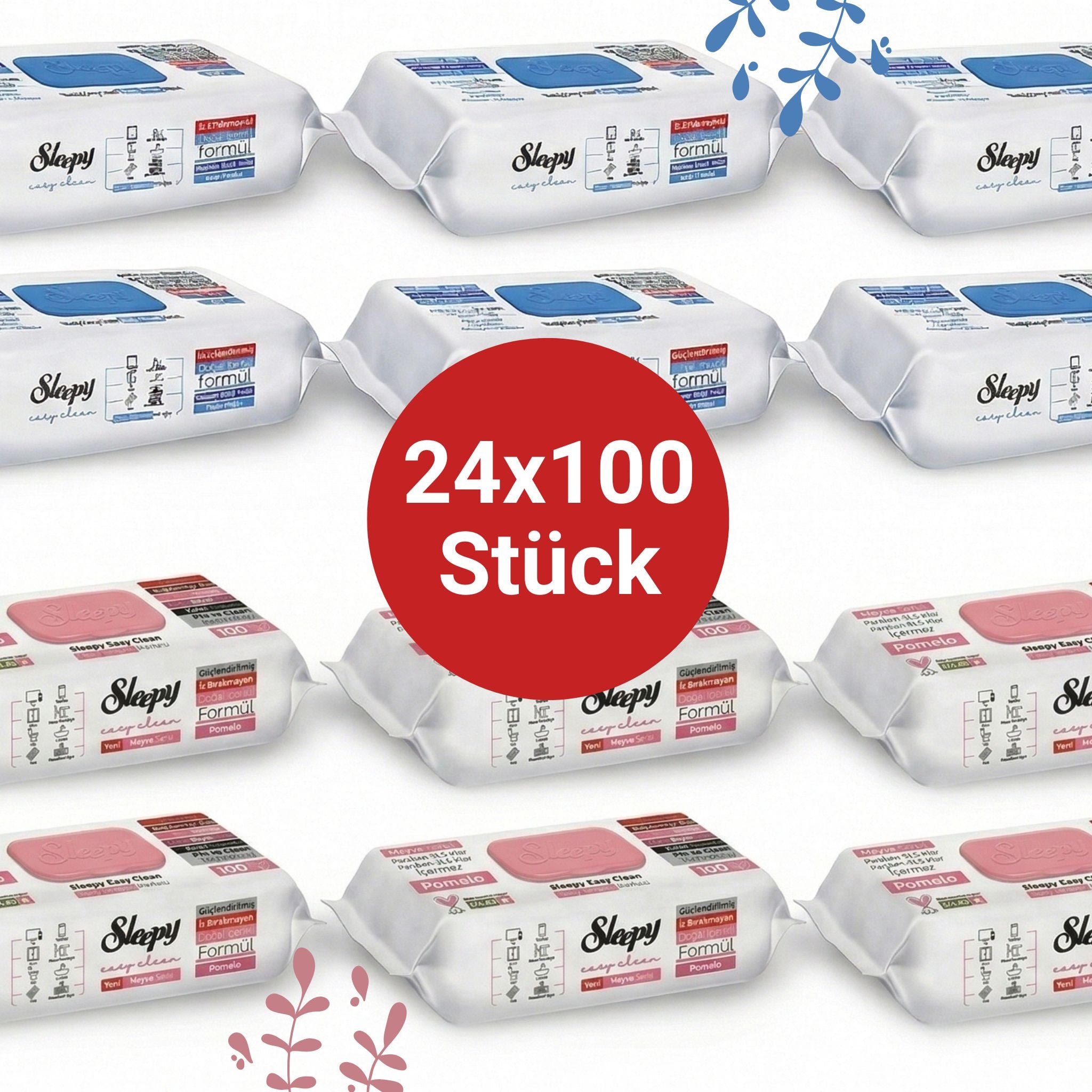 Sleepy Easy Clean Oberflächenreinigungstücher – 12x100 Pomelo + 12x100 Blau | Ohne Schrubben