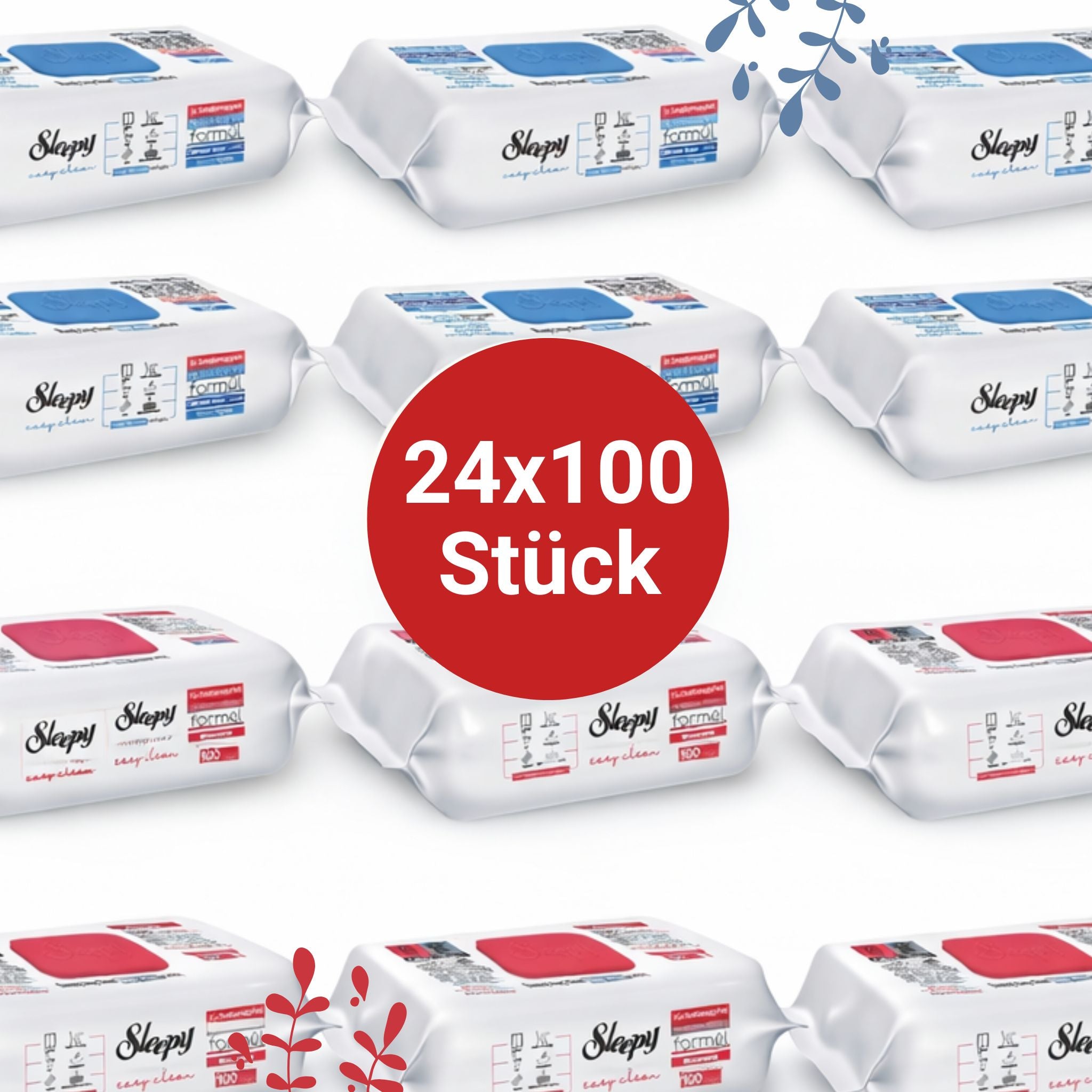 Sleepy Easy Clean Oberflächenreinigungstücher – 12x100 Kirsche + 12x100 Blau | Schnelle Pflege