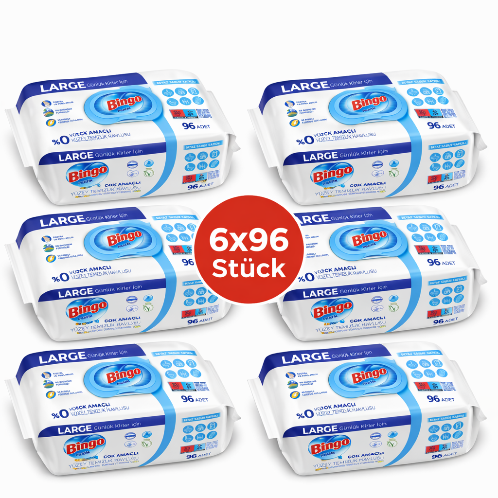 Bingo Feuchttücher Weißseife 6x96 Blatt – Mehrzweck Reinigungstücher – Vorteilspack