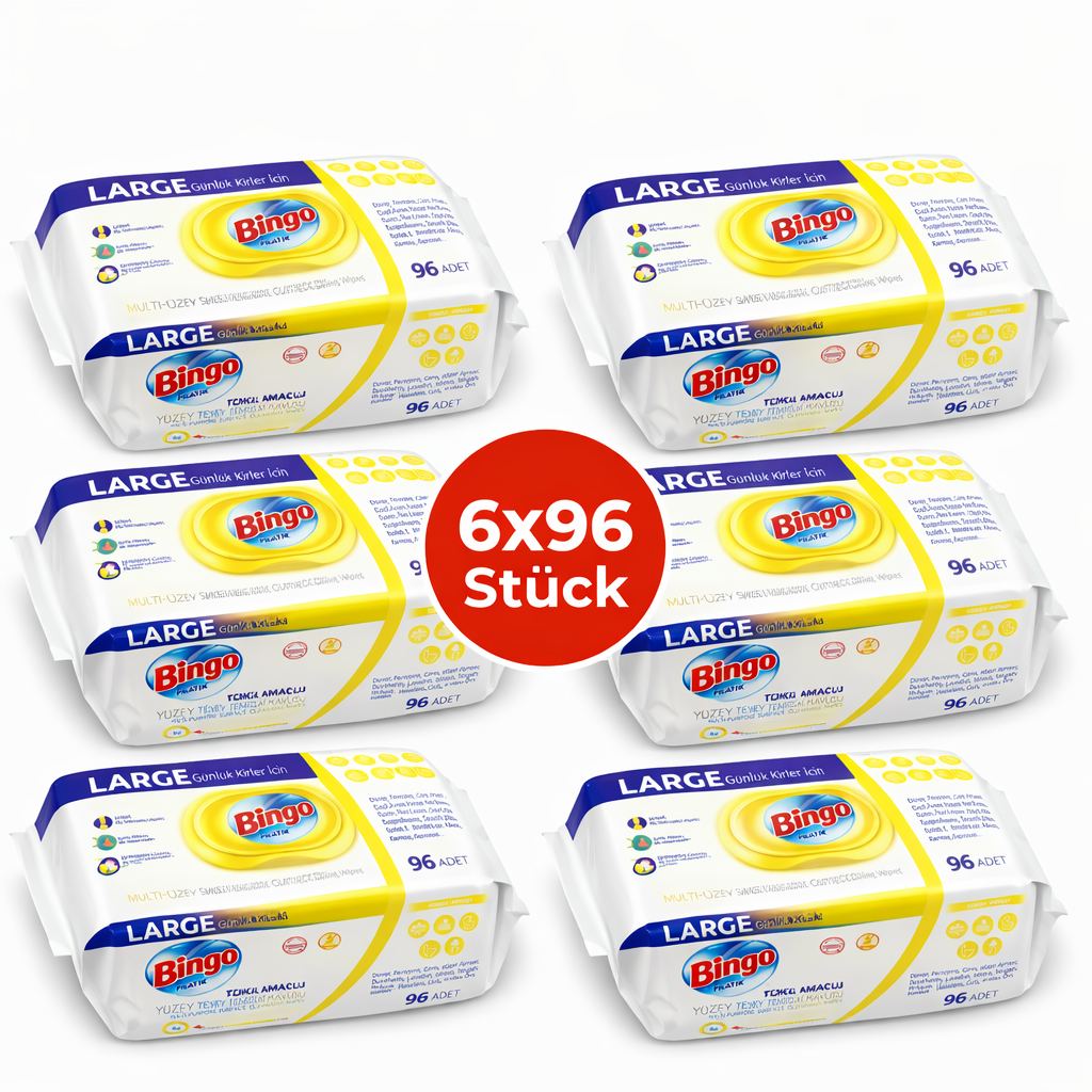 Bingo Feuchttücher Zitrone 6x96 Blatt – Lemon – Vorteilspack