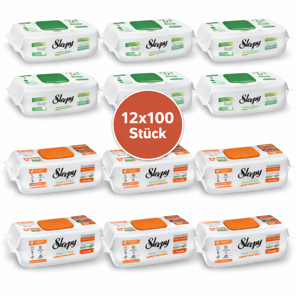 Sleepy Easy Clean Oberflächenreinigungstücher – 6x100 Orange + 6x100 White Soap | Universalputztücher