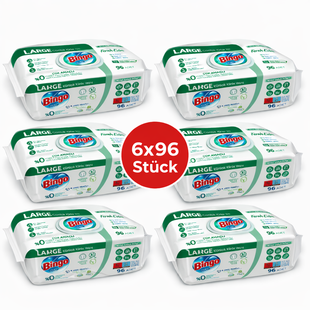 Bingo Feuchttücher Grün 6x96 Blatt – Frische Brise – Mehrzweck Reinigungstücher Vorteilspack