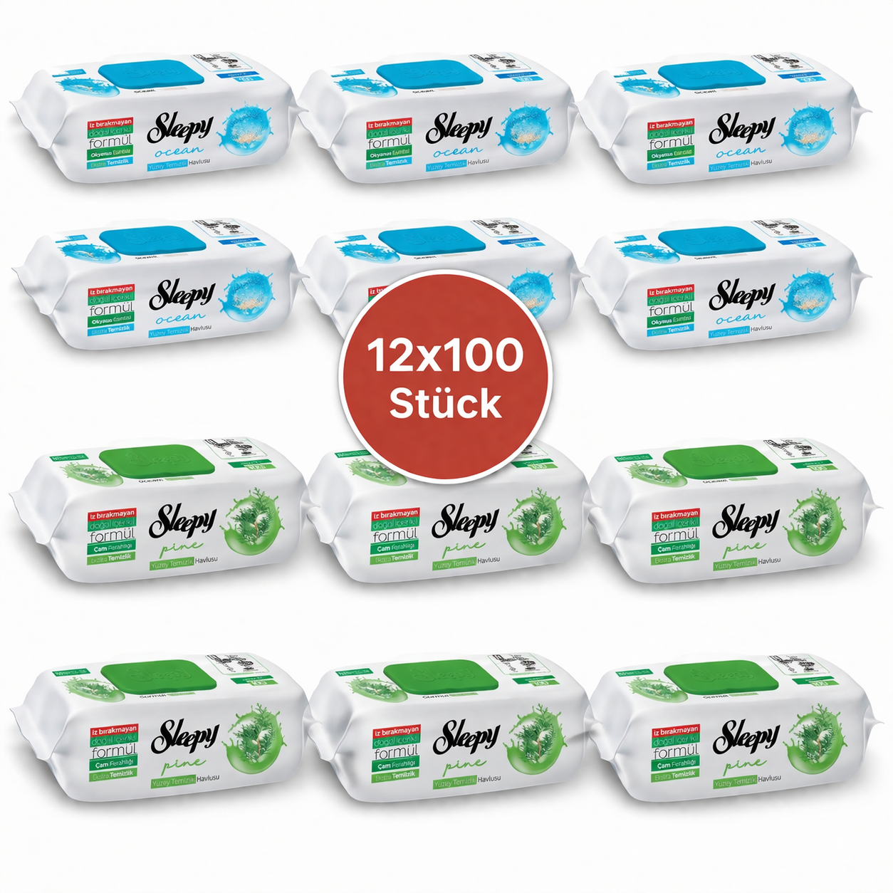 Sleepy Easy Clean Oberflächenreinigungstücher – 6x100 Pine + 6x100 Ocean | Wohnmobile & Camper