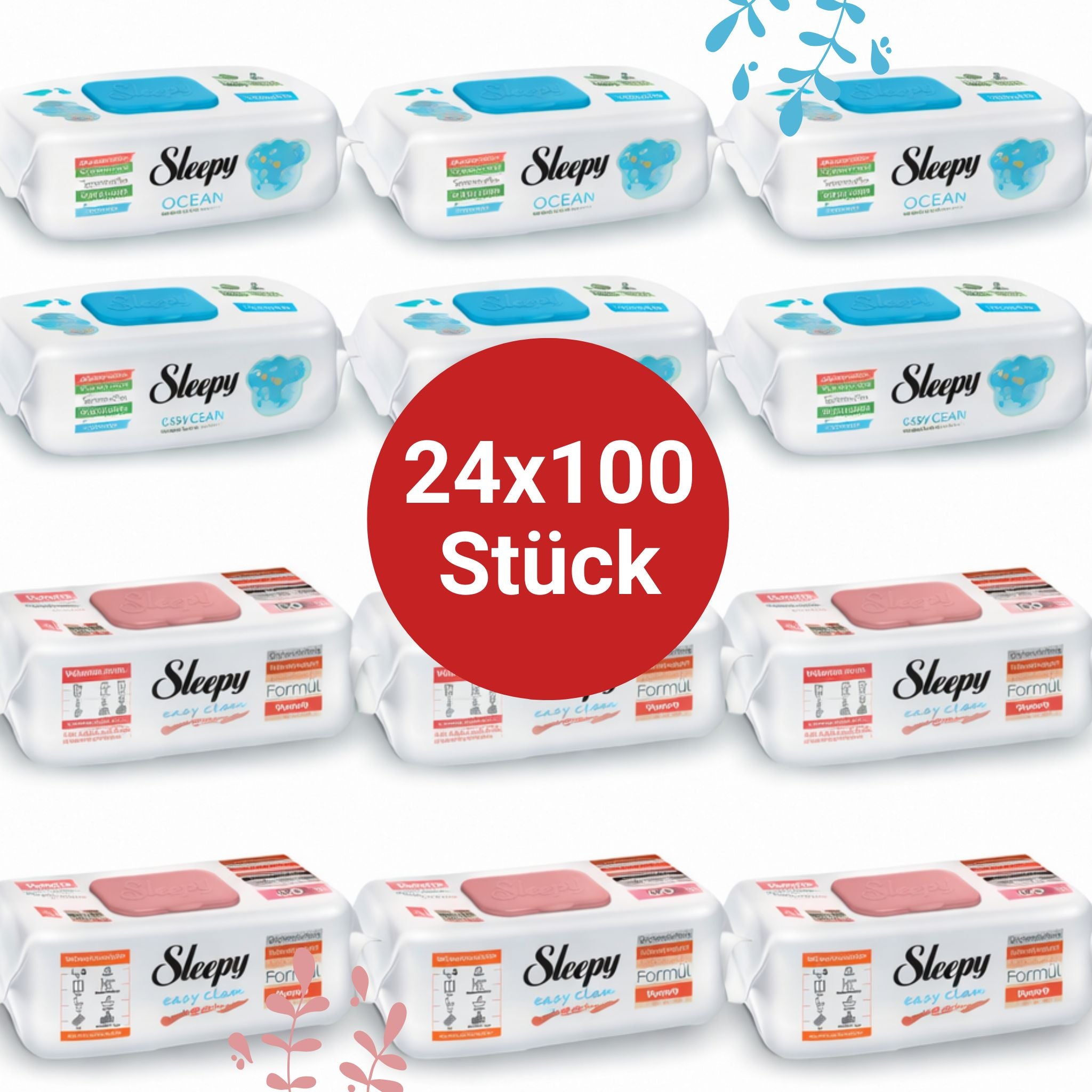 Sleepy Easy Clean Oberflächenreinigungstücher – 12x100 Ocean + 12x100 Pomelo | Hartnäckiger Schmutz