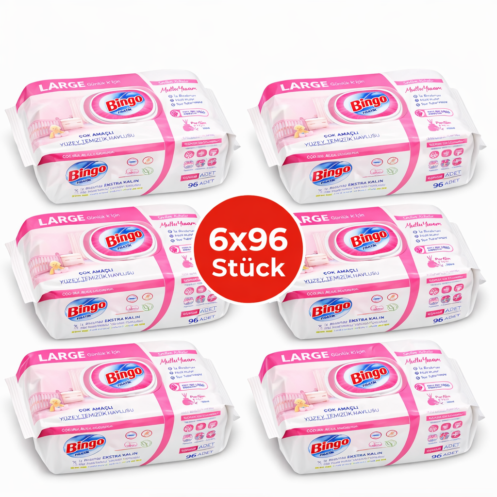 Bingo Feuchttücher Pink 6x96 Blatt – Blumenduft – Vorteilspack