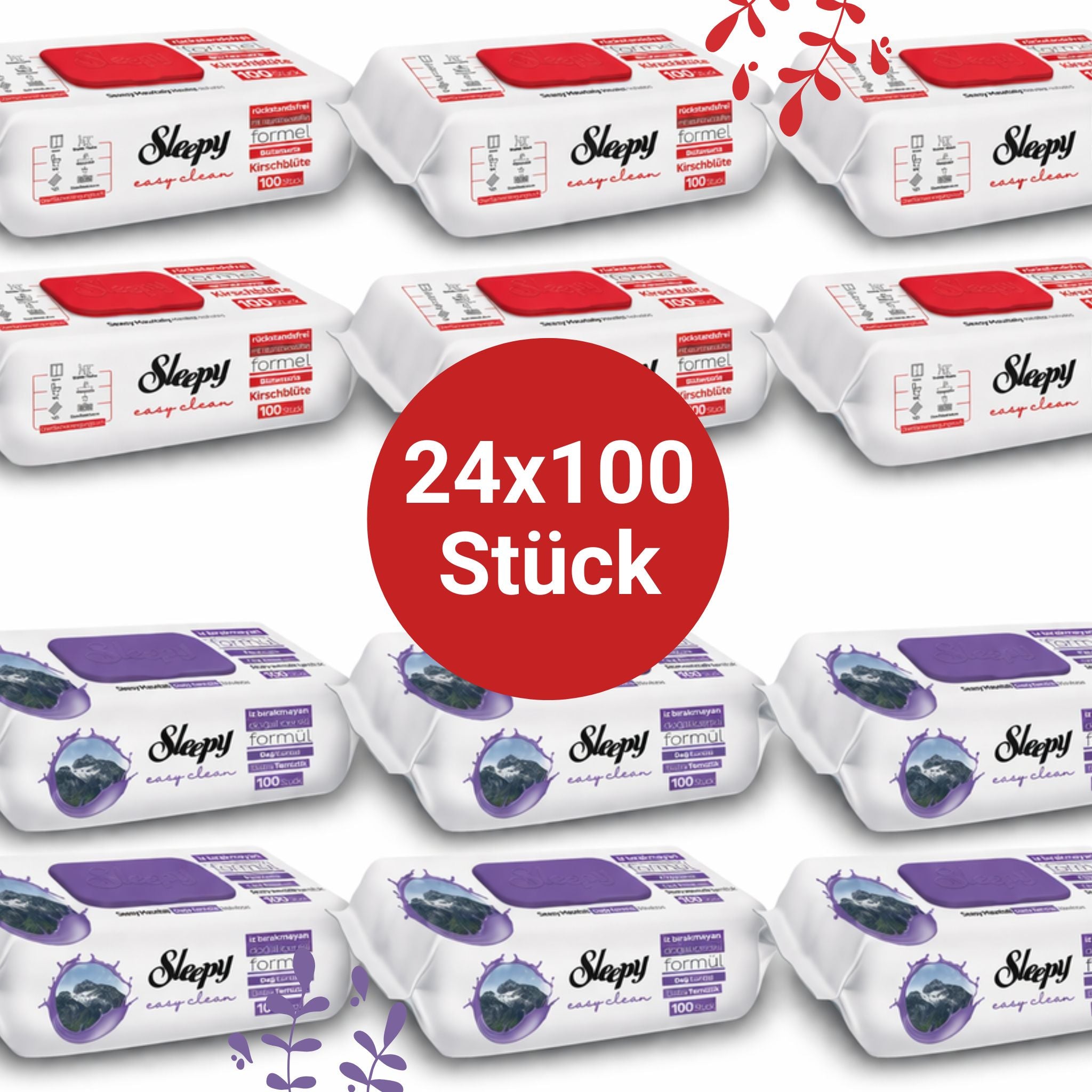 Sleepy Easy Clean Oberflächenreinigungstücher – 12x100 Kirsche + 12x100 Montain | Ohne Schrubben
