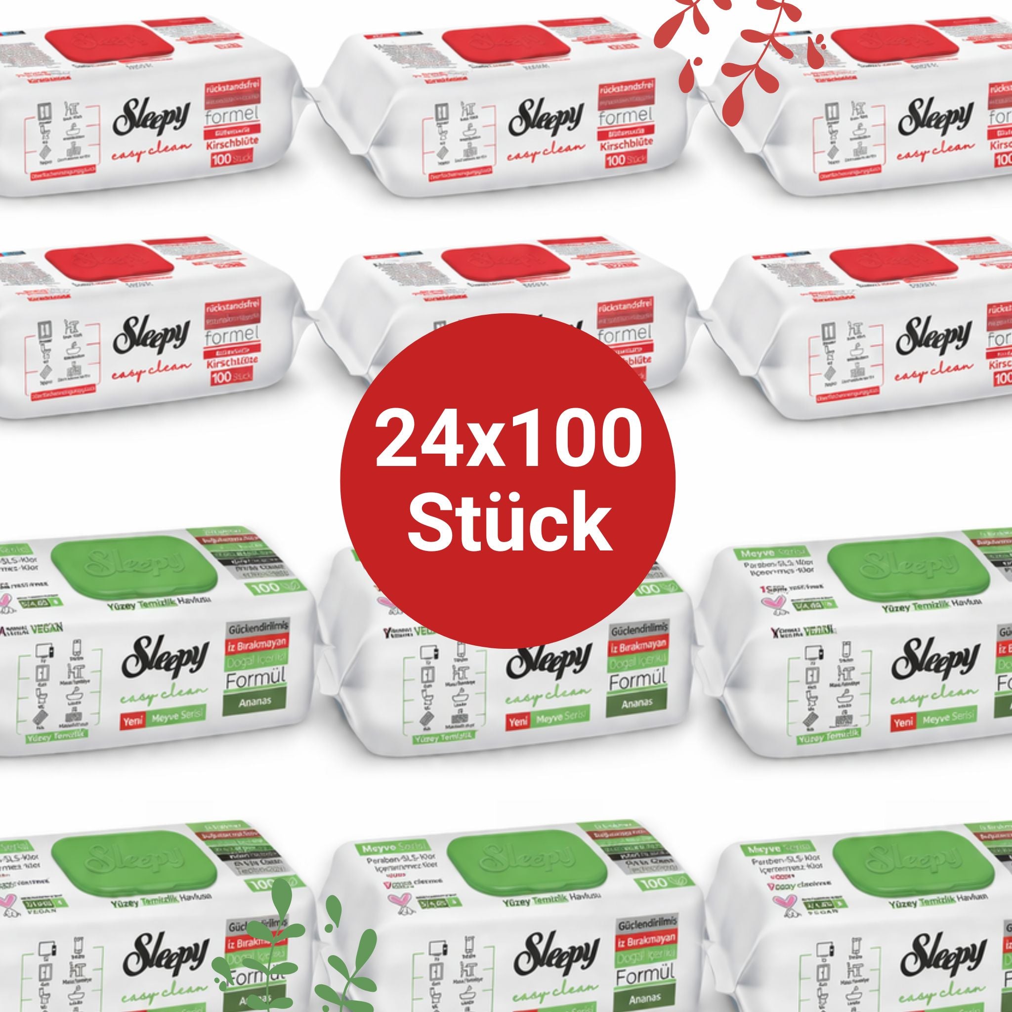 Sleepy Easy Clean Oberflächenreinigungstücher – 12x100 Kirsche + 12x100 Anannas | Universalputztücher