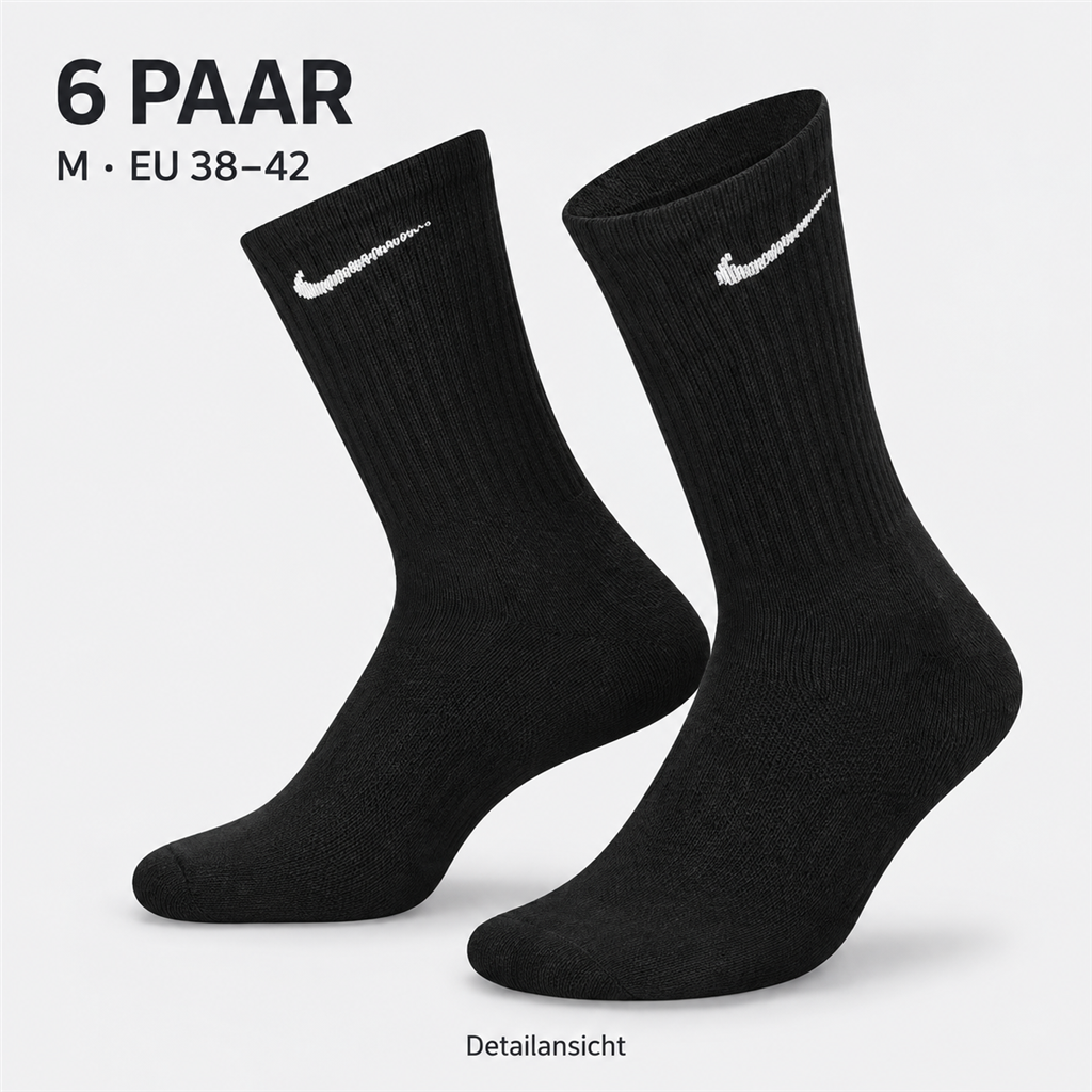 Nike Socken Schwarz M 38-42 - 6 Paar