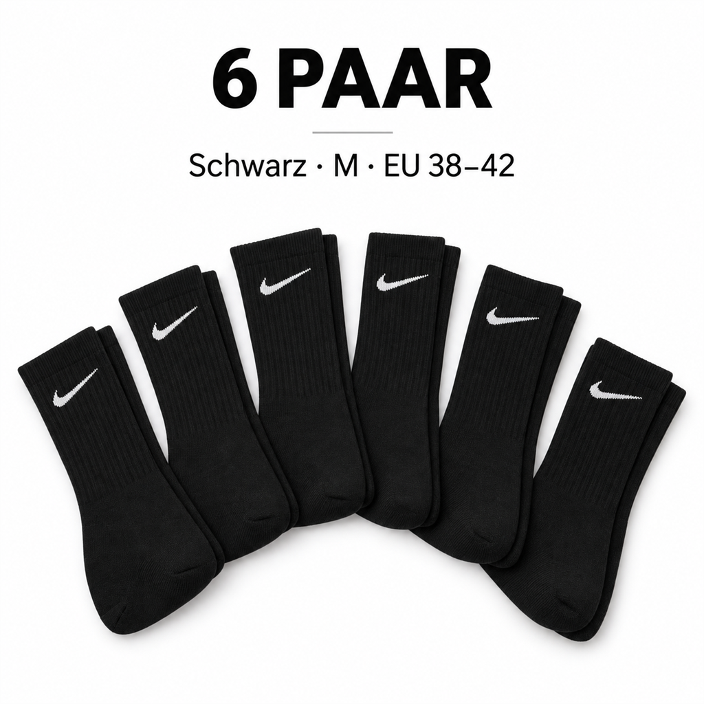Nike Socken Schwarz M 38-42 - 6 Paar