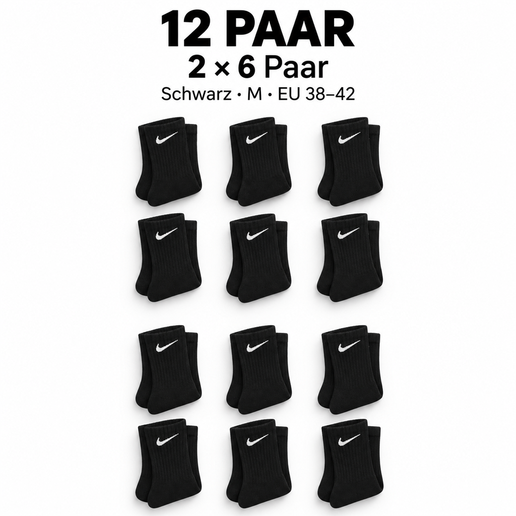 Nike Socken Schwarz M 38-42 - 12 Paar (2 x 6 Paar)