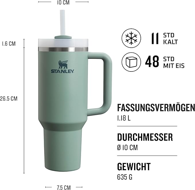 Stanley Quencher H2.0 1.2L Shale – Thermobecher mit Strohhalm, Edelstahl
