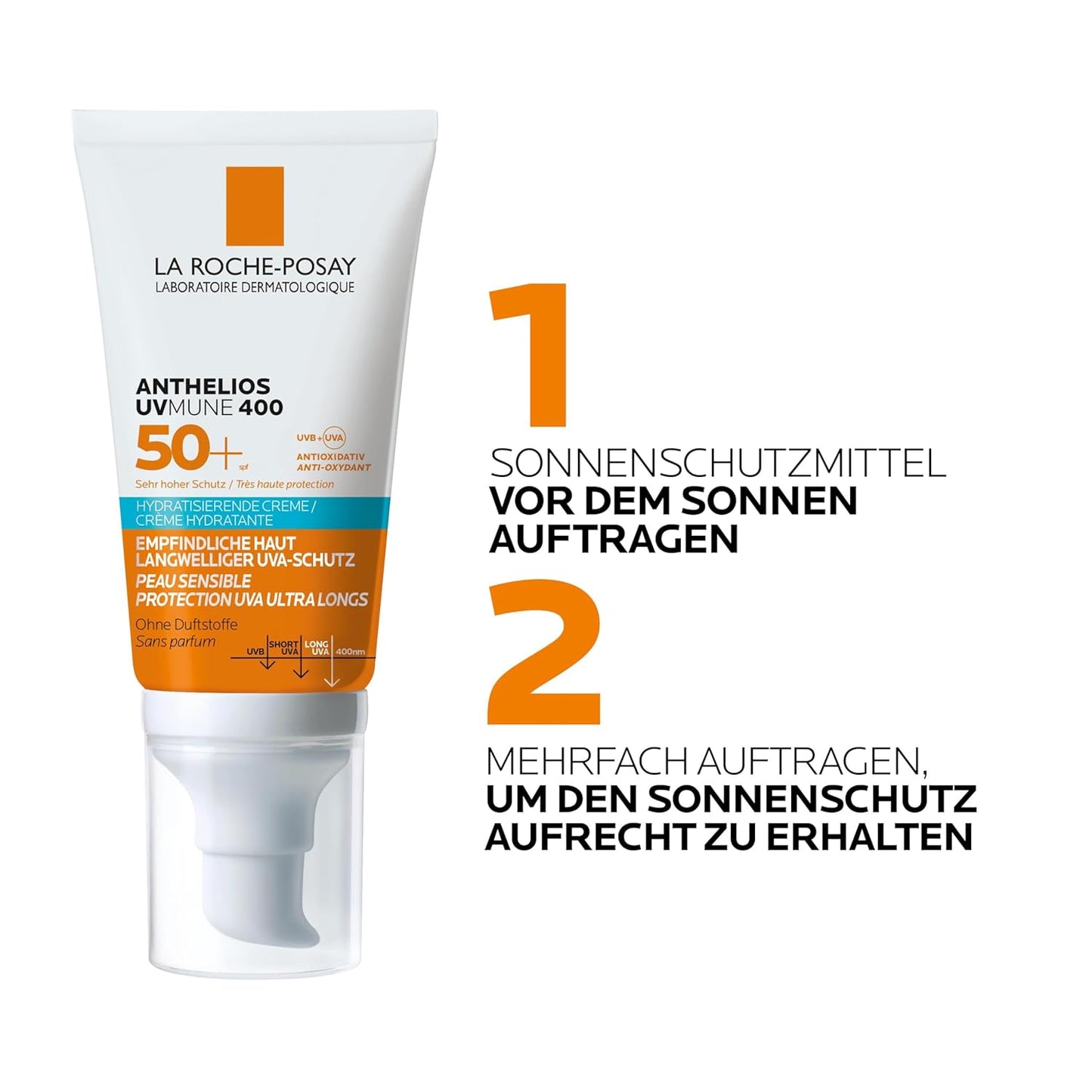 La Roche-Posay Anthelios UVMune 400 Creme LSF 50+ – Hydratisierender Sonnenschutz für trockene & empfindliche Haut, 50 ml