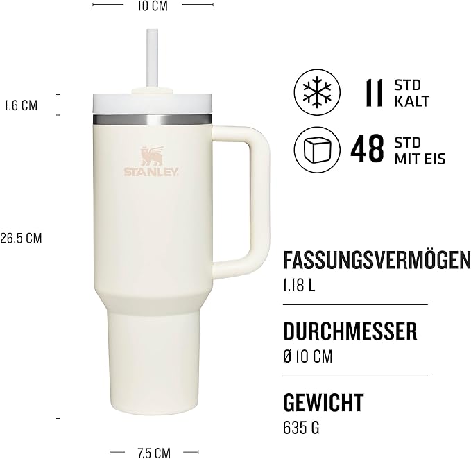Stanley Quencher H2.0 1.2L Cream – Thermobecher mit Strohhalm, Edelstahl
