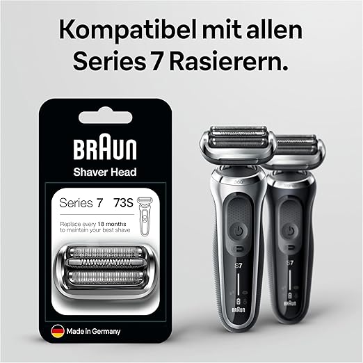 Braun Series 7 Elektrorasierer Scherkopf, Ersatzscherteil vom Hersteller passend für Braun Herren Rasierer Series 7 der neuen Generation, 73S, Silber, 1er Pack