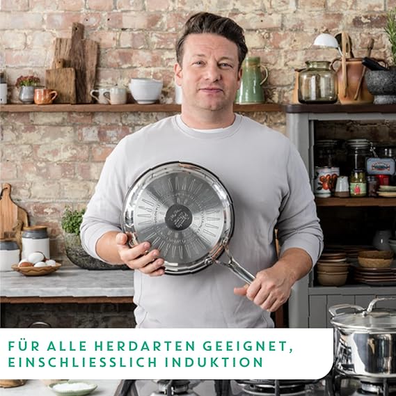 Tefal Jamie Oliver Cook's Direct On Bratpfanne 20 cm, Pfanne Induktion, Antihaft, backofenfest, Edelstahlpfanne, für alle Herdarten geeignet, genieteter Griff, E3040244
