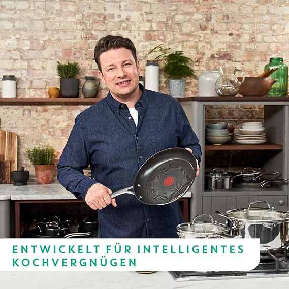 Tefal Jamie Oliver Cook's Direct On Bratpfanne 20 cm, Pfanne Induktion, Antihaft, backofenfest, Edelstahlpfanne, für alle Herdarten geeignet, genieteter Griff, E3040244