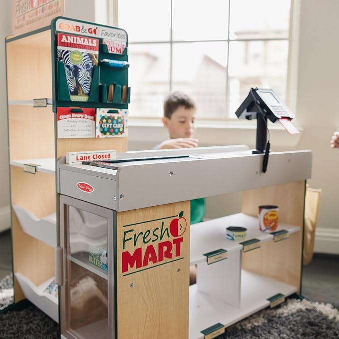 Melissa & Doug Kaufladen aus Holz - mit Förderband, Scanner, Kartenzahlung und Soundeffekten, für realistisches Rollenspiel und Förderung sozialer Fähigkeiten, für Kinder ab 3 Jahren