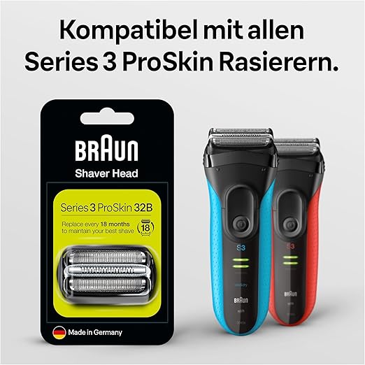 Braun Series 3 Elektrorasierer Scherkopf, Ersatzscherteil vom Hersteller passend für Braun Herren Rasierer Series 3 ProSkin, 32B, schwarz, 1er Pack