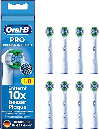 Oral-B Pro Precision Clean Aufsteckbürsten für Elektrische Zahnbürste Zahnreinigung, Ersatzbürsten mit innovativen X-Borsten, Zahnbürstenaufsatz, Designed in Germany Weiß, 8 Stück