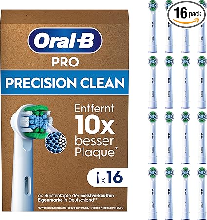 Oral-B Pro Precision Clean Aufsteckbürsten für Elektrische Zahnbürste Zahnreinigung, Ersatzbürsten mit X-Borsten, Zahnbürstenaufsatz mit Briefkastenfähige Verpackung Weiß, 16 Stück