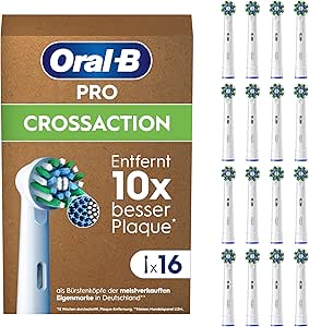 Oral-B Pro CrossAction Aufsteckbürsten für Elektrische Zahnbürste Überlegene Zahnreinigung, Ersatzbürsten mit X-Borsten, Zahnbürstenaufsatz, Briefkastenfähige Verpackung Weiß, 16 Stück