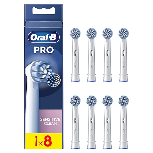 Oral-B Pro Sensitive Clean Aufsteckbürsten für elektrische Zahnbürste, X-förmige & extra weiche Borsten für sanftes Bürsten & Plaque-Entfernung, 8 Stück Aufsteckbürsten (Verpackung kann variieren)