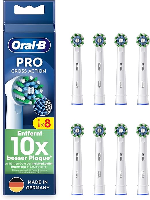 Oral-B Pro CrossAction Aufsteckbürsten für Elektrische Zahnbürste Überlegene Zahnreinigung, Ersatzbürsten mit Innovativen X-Borsten, Zahnbürstenaufsatz Weiß, 8 Stück