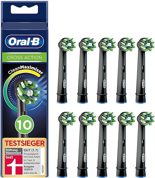 Oral-B CrossAction Black Edition Aufsteckbürsten mit CleanMaximiser-Borsten für ganzheitliche Mundreinigung, 10 Stück