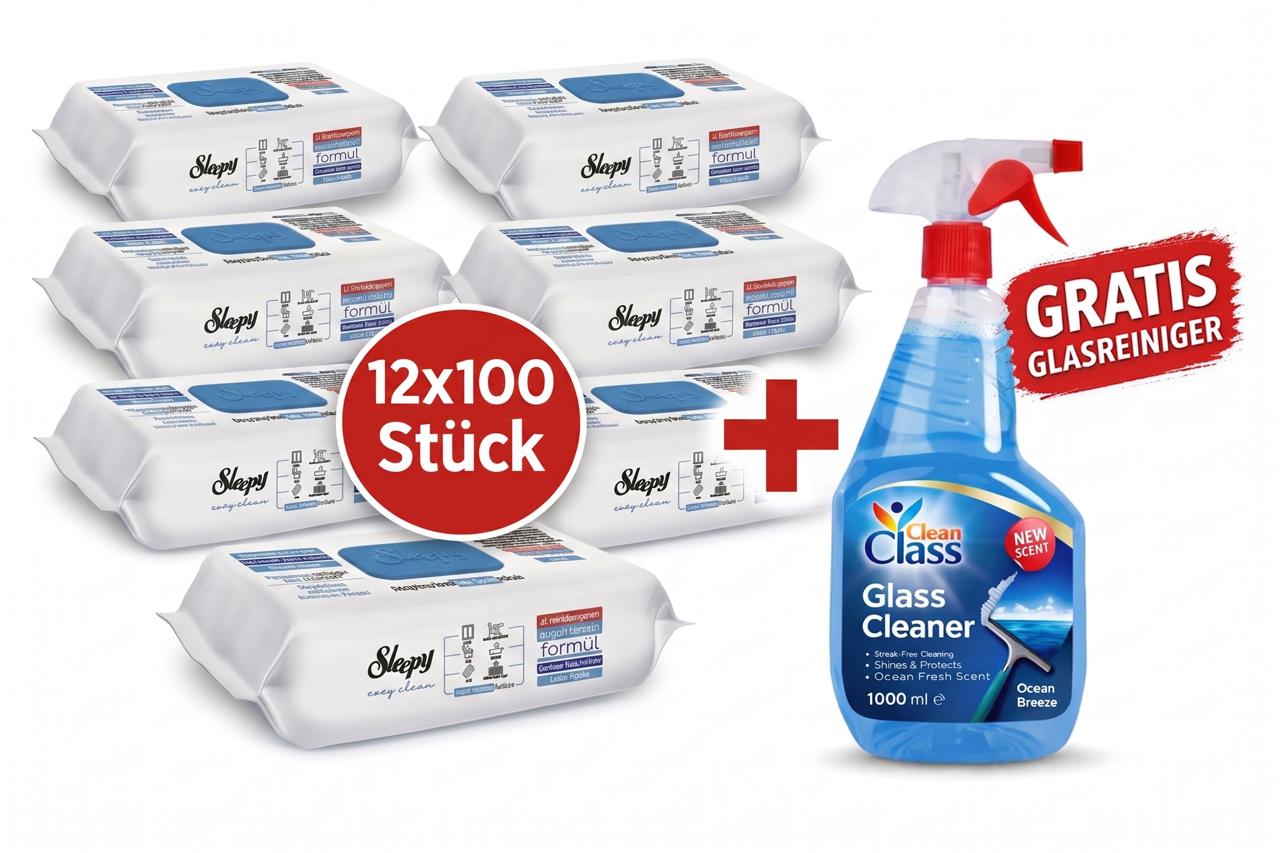 Sleepy Easy Clean Oberflächenreinigungstücher – 12x100 Blau + Glasreiniger GRATIS