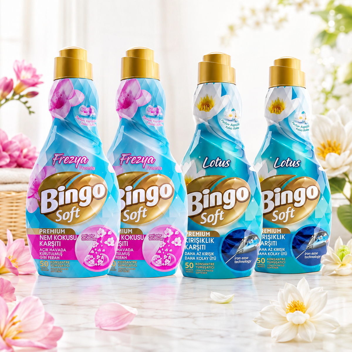 Bingo Soft Premium Weichspüler Mix Frezya & Lotus 4x 1200 ml
