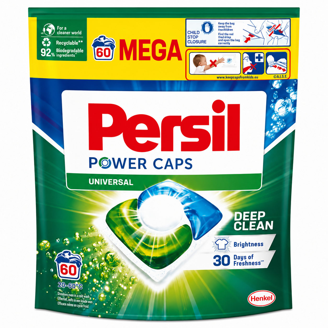 Persil A60 Power Universal Capsules 60 Waschladungen – Persil Waschmittel Caps für Waschmaschine, saubere Wäsche, Fleckenentfernung, Tiefenreinheit, frischen Duft, Color & Universal Wäsche, Vorratspack, Haushalt & Alltag