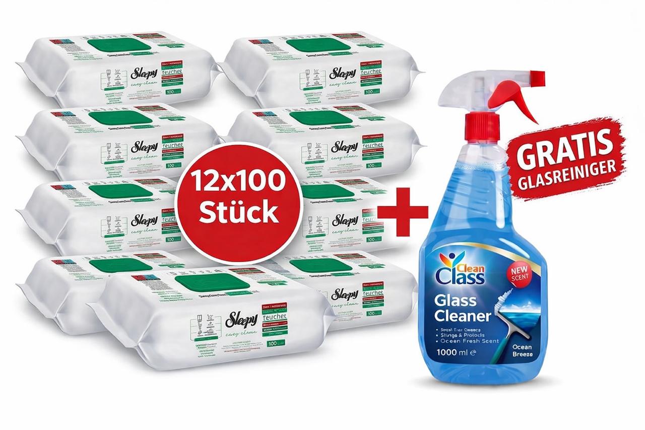 Sleepy Easy Clean Oberflächenreinigungstücher – 12x100 White Soap + Glasreiniger GRATIS