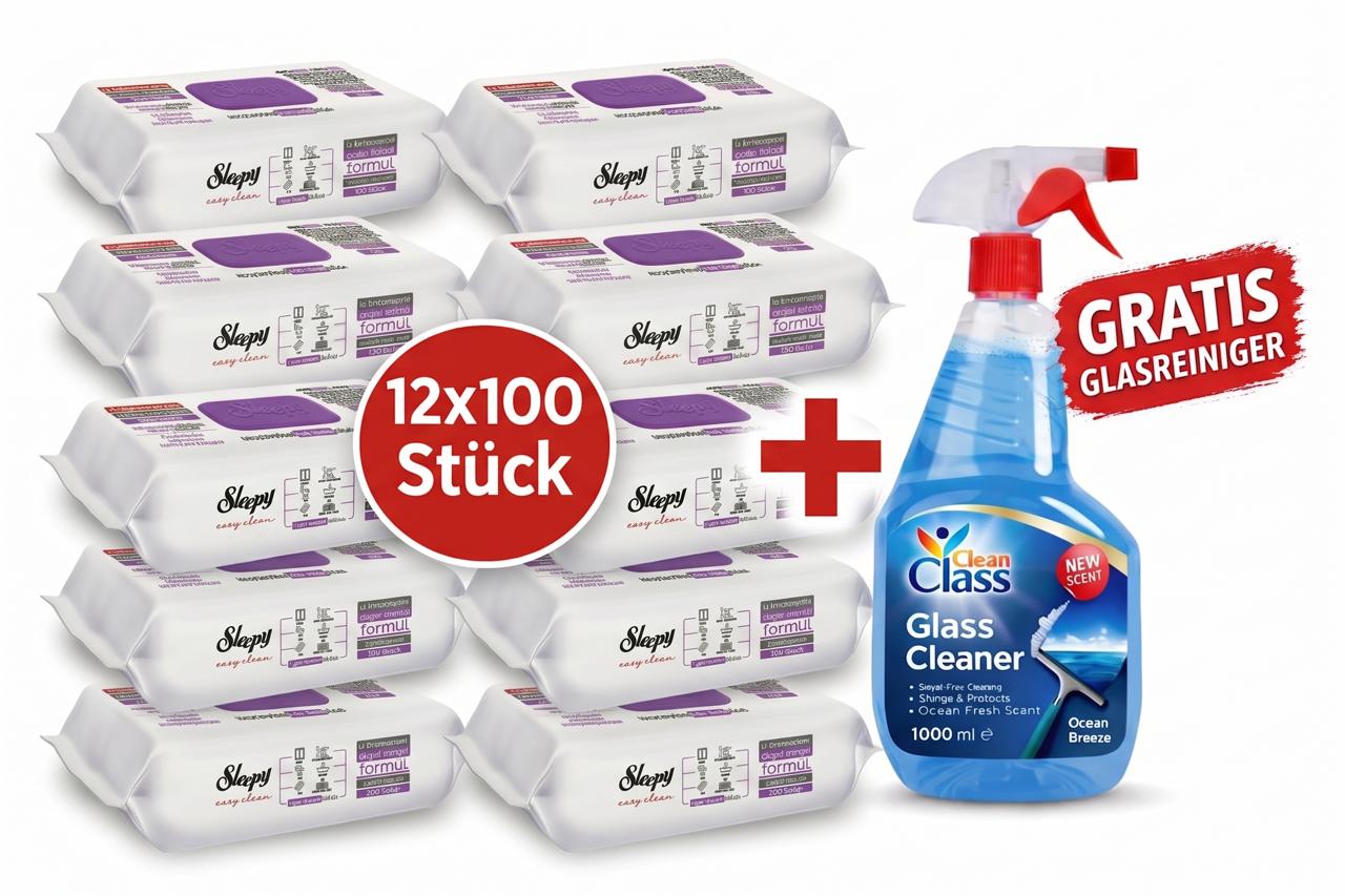 Sleepy Easy Clean Oberflächenreinigungstücher – 12x100 Orchidee + Glasreiniger GRATIS