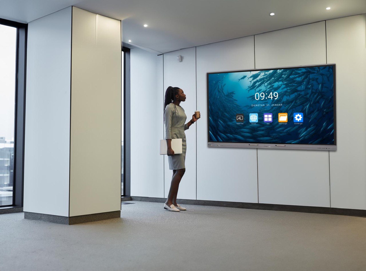 Digitale Tafel 86 Zoll 4K UHD Touchscreen – Android 11 & Windows-kompatibel – interaktives Whiteboard für Schule & Büro, inkl. Wandhalterung, 40 Touch- & 20 Schreibpunkte, WLAN, HDMI, USB-C